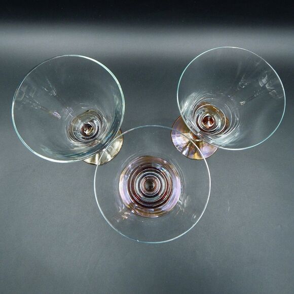 Handblown Wine Water Glasses Goblets Red Amber Beaded Stems 8 Inch - Picture 4 of 6